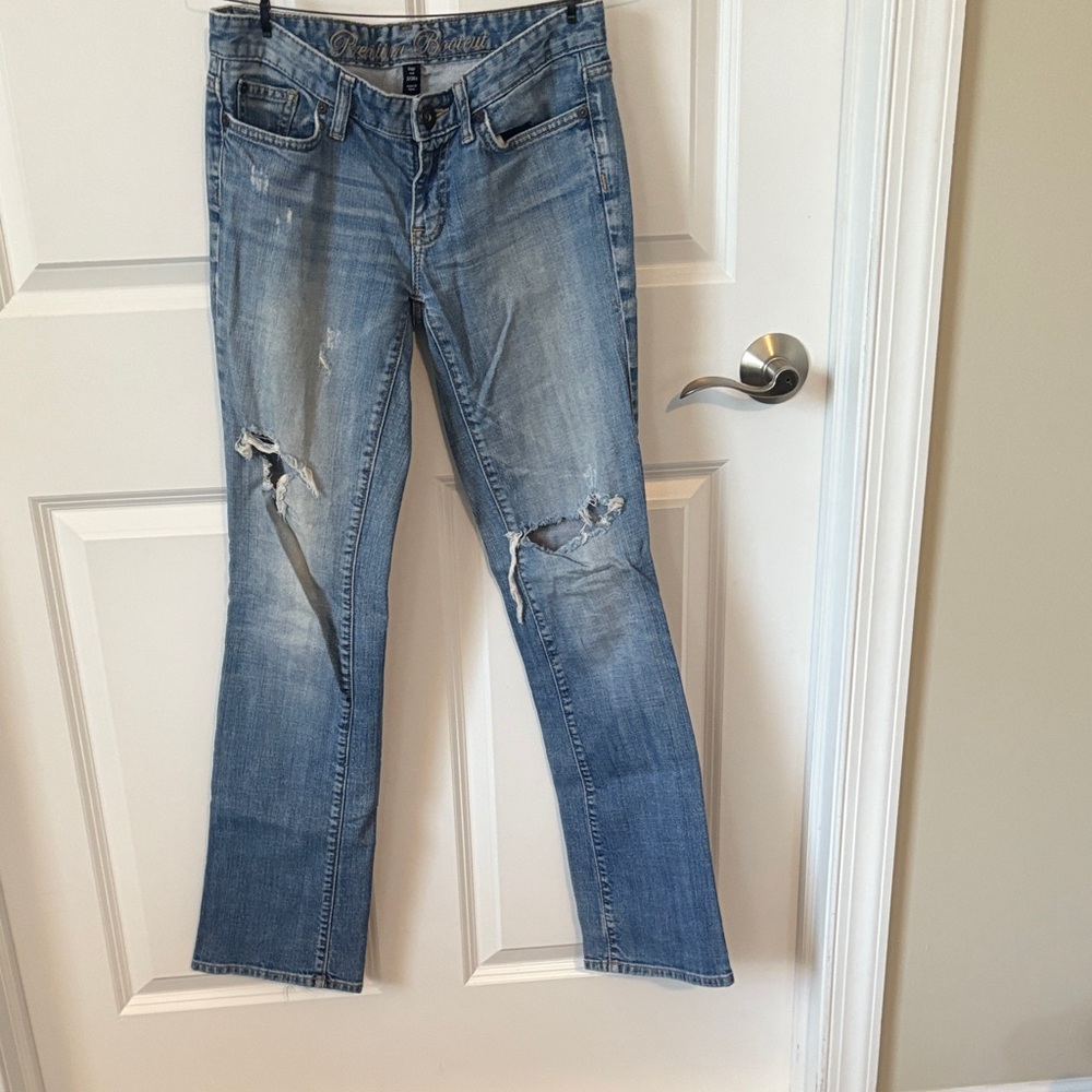 GAP Light Blue Distressed Straight Leg Jeans